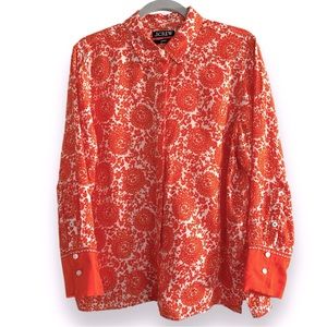 J Crew Classic Fit Cupro Blend in Floral Crown Orange Size Large